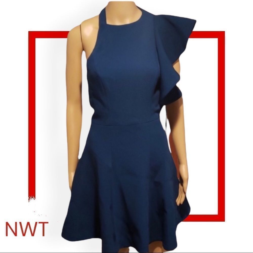 NWT C/MEO Collective teal above the knee one shoulder dress